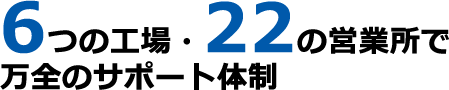 6つの工場・22の営業所で万全のサポート体制